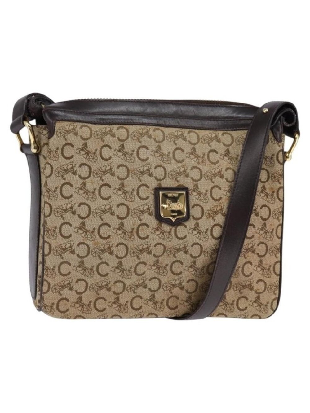 Authentic CELINE C Sulky Shoulder Bag Canvas Brown Gold